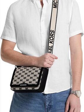 Michael Kors Men's Black and Gray Messenger Bag